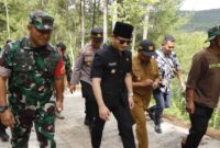 Bupati Trenggalek Mochamad Nur Arifin tinjau proses pembangunan jalan di Desa Tanggaran yang masuk agenda TMMD