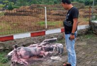 Pihak kepolisian dari Polsek Panggul mengidentifikasi kendaraan yang hangus terbakar.