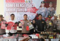 Konferensi pers akhir tahun 2024 di halaman Polres Trenggalek, Senin (30/12/2024).