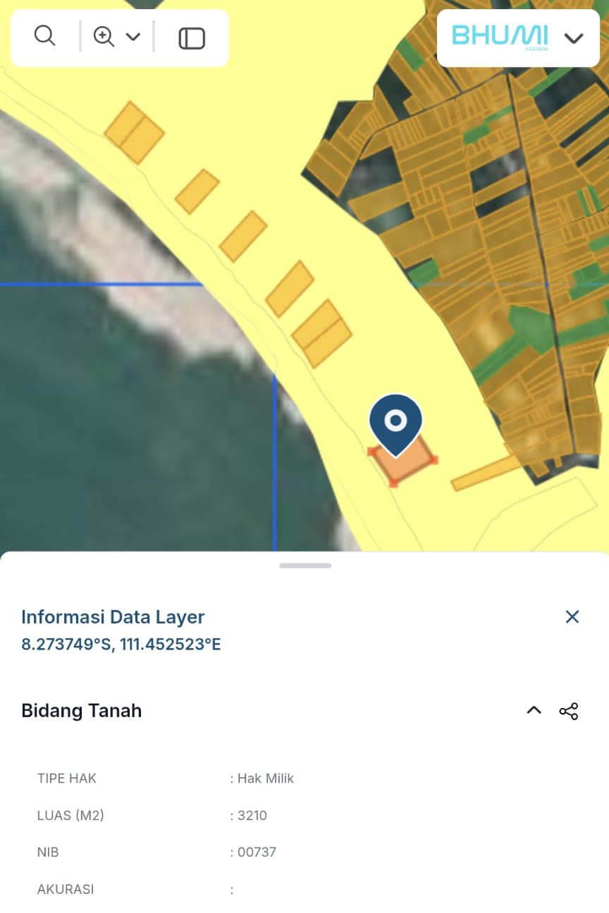Salah satu bidang tanah yang bersertifikat SHM di sepanjang pesisir pantai Konang
