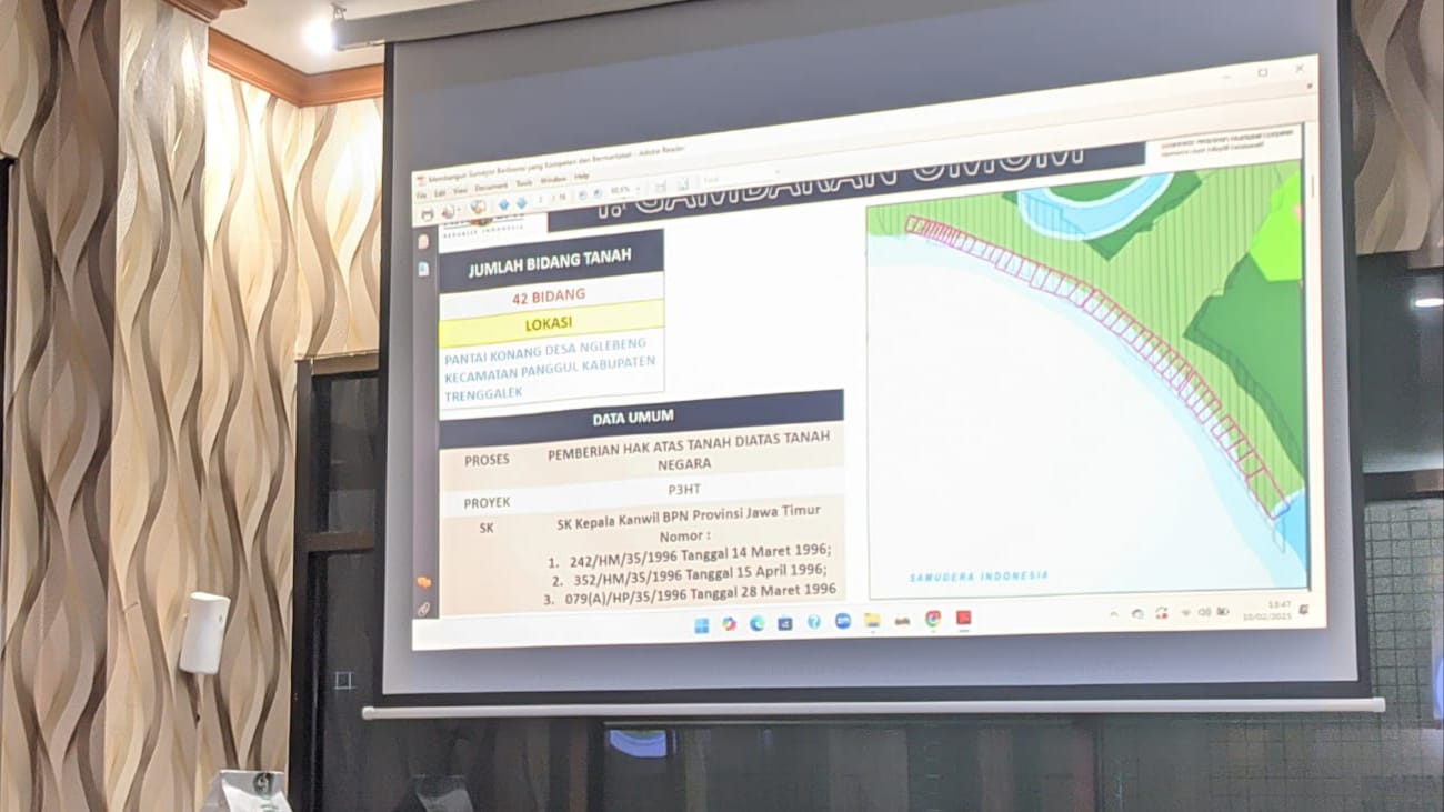 Ada 41 bidang tanah yang bersertifikat Hal Milik berada di sepanjang pesisir pantai Konang, Masuk Desa Nglebeng, Kecamatan Watulimo, Trenggalek.