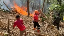 Tim gabungan berusaha padamkan api yang membakar lahan milik warga Desa Gayam, Kecamatan Panggul, Trenggalek.